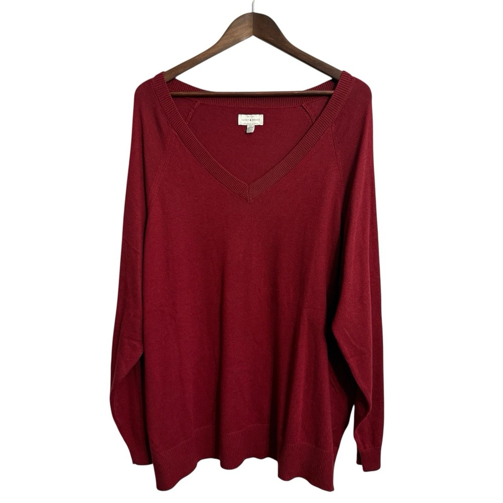 Lucky Brand sweater women's XXL red v-neck preppy academia colorful boho classic